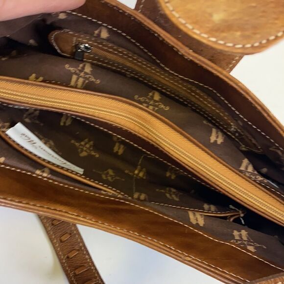 American West Tooled Leather Shoulder Bag Purse A27 - Picture 10 of 15